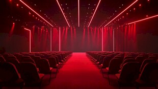 红色舞台灯光下的空座场景