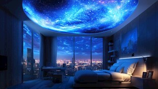 梦幻星空卧室 城市夜景相伴