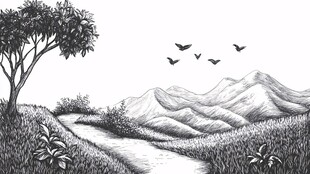 山间小径飞鸟相伴风景