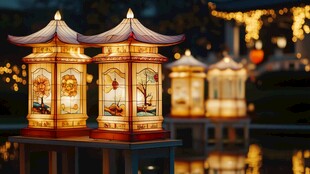 中式古风灯笼点亮迷人夜色