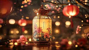 中式古风灯笼点亮梦幻夜