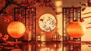 中式庭院灯笼景致