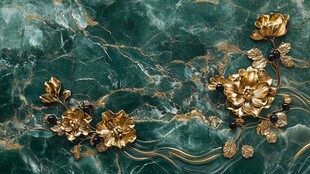 绿底金花纹大理石装饰画