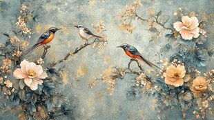 枝头双雀伴花图