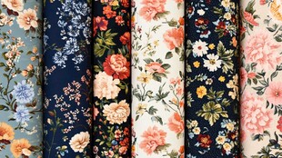 多彩花卉图案布料展示