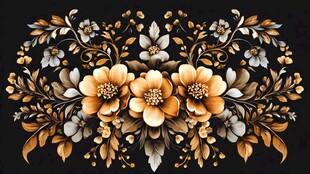 金色花卉装饰图案设计
