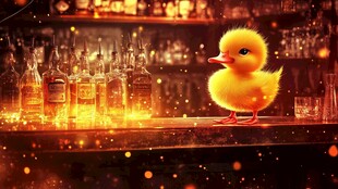 小黄鸭立于梦幻酒吧场景