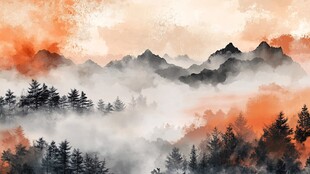 山间晨雾染秋景