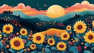 夕阳下的向日葵花海