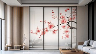 中式客厅梅花屏风装饰图