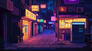 霓虹闪烁的静谧都市小巷