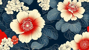 深蓝底花卉图案设计素材