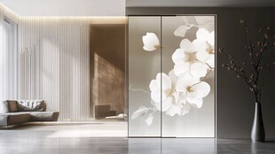 现代简约风带花饰玻璃隔断