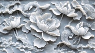 荷花鲤鱼浮雕艺术图案