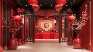 中式红装喜庆典雅空间