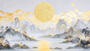 金色山水月夜图