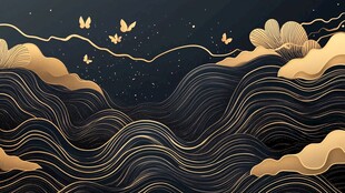 夜空金浪间的蝶影奇幻景