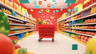 超市购物场景 多彩购物车