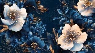 蓝金花卉图案 梦幻且华丽