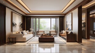 现代中式风豪华客厅空间