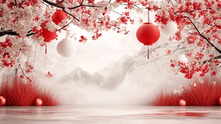 中式新春繁花灯笼背景图