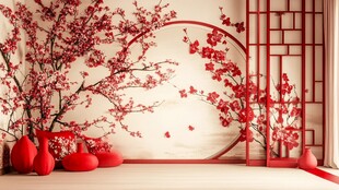 中式红梅花景室内装饰