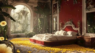 梦幻奢华卧室 花瓣铺满地