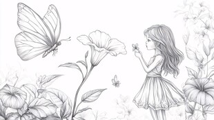 女孩与蝶共绘自然之美