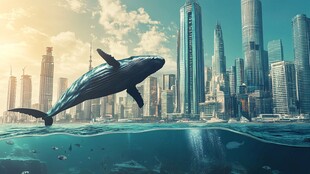 城市上空飞跃的梦幻鲸鱼