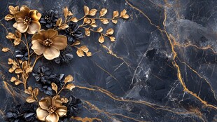 黑金大理石上的金色花卉