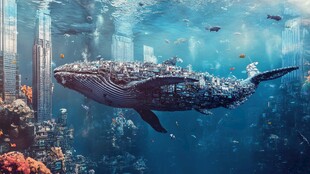 垃圾拼成的海洋鲸鱼奇观