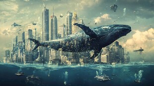 梦幻都市与飞鲸奇幻景象