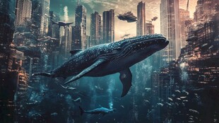 梦幻都市中的空中巨鲸