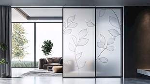 简约叶纹玻璃隔断客厅空间