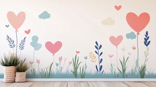 爱心花卉墙绘装饰墙面