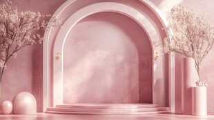梦幻粉色拱门展示空间