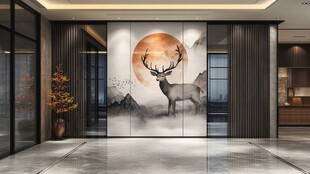 中式玄关鹿影山水艺术图景