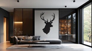 现代客厅中的鹿头艺术装饰