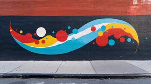 街头多彩抽象波浪墙绘