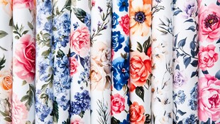 多彩花卉图案布料展示