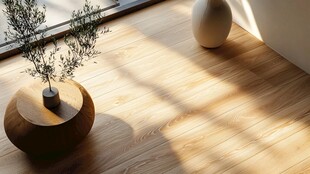 阳光洒落的室内木质角落