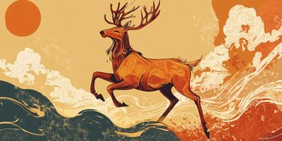 奔跑的神鹿于山海间