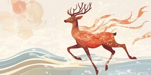 奔跑的梦幻麋鹿插画