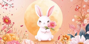 白兔抱花伴月春意浓