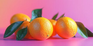 粉色背景下的新鲜橙子