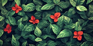 绿叶红花构成的生机画面
