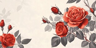 复古风红玫瑰花卉图案