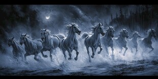 月夜群马奔腾图