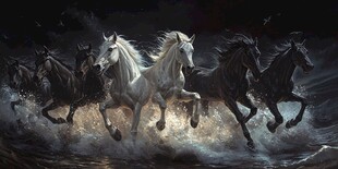 群马奔腾踏浪奇幻图景