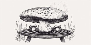 蘑菇置于烧烤架上的奇幻画